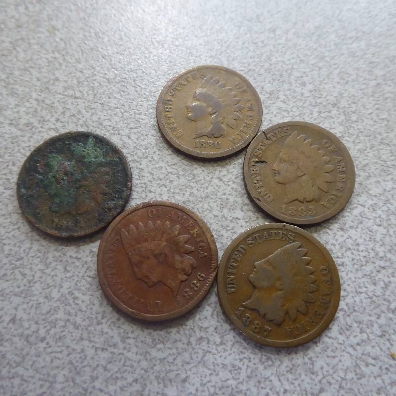 lot 73 image: Lot of 5 Indian Head Cents 1880-87 Variety