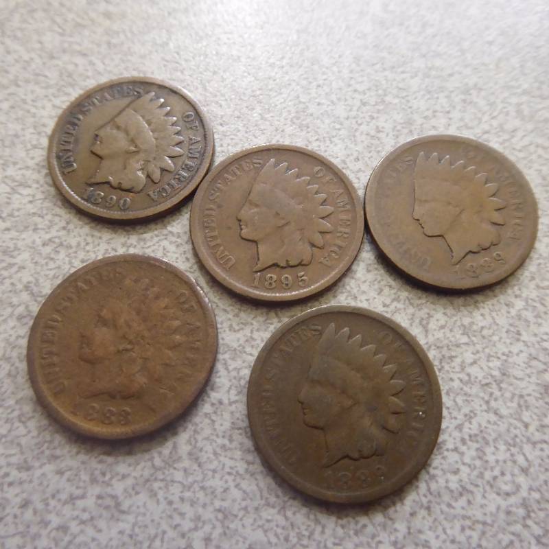 lot 75 image: Lot of 5 Indian Head Cents 1888-95 Variety