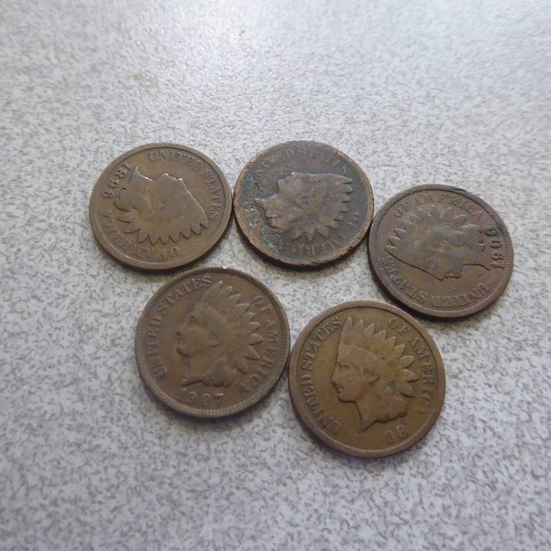 lot 90 image: Lot of 5 Indian Head Cents Variety