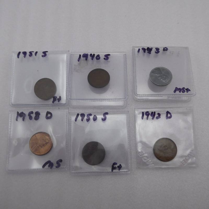 lot 96 image: Lot of Six Graded Lincoln Cents