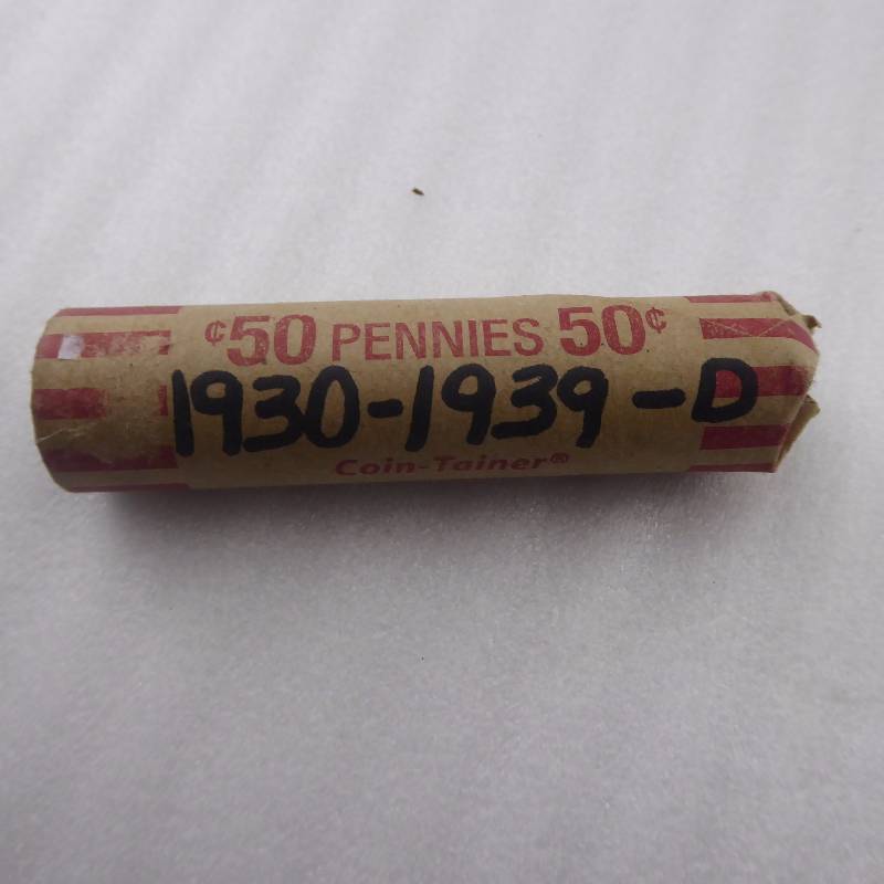 lot 106 image: Roll of 50 1930-39 D Lincoln Wheat Pennies