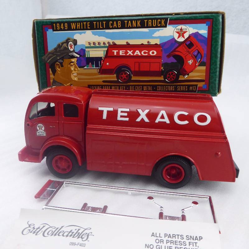 lot 177 image: 1949 Texaco White Tilt Cab Tank Truck Coin Bank