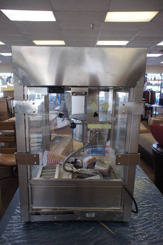 lot 15 image: NEW OPEN BOX - MINOR DAMAGE - Gold Medal 2552-00-001 Popcorn Machine, 1214-oz EZ Kleen Kettle, Stainless Cabinet, 120v