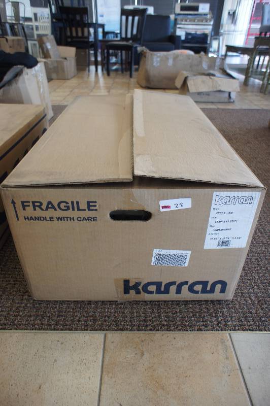 lot 28 image: BRAND NEW IN BOX - KARRAN - Edge E-350 Undermount Double Equal Bowl Sink - STAINLESS STEEL NEW IN BOX