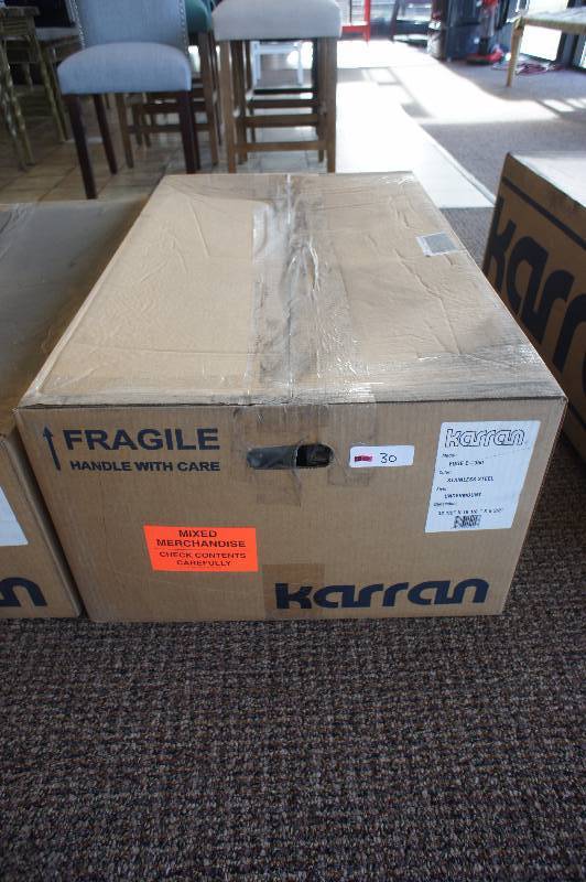 lot 30 image: BRAND NEW IN BOX - KARRAN - Edge E-350 Undermount Double Equal Bowl Sink -  STAINLESS STEEL  NEW IN BOX  RETAIL $499.99