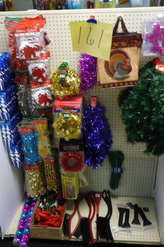 lot 161 image: Xmas Lot, Garland, Icicle strands, ornaments, Car ice scrapers