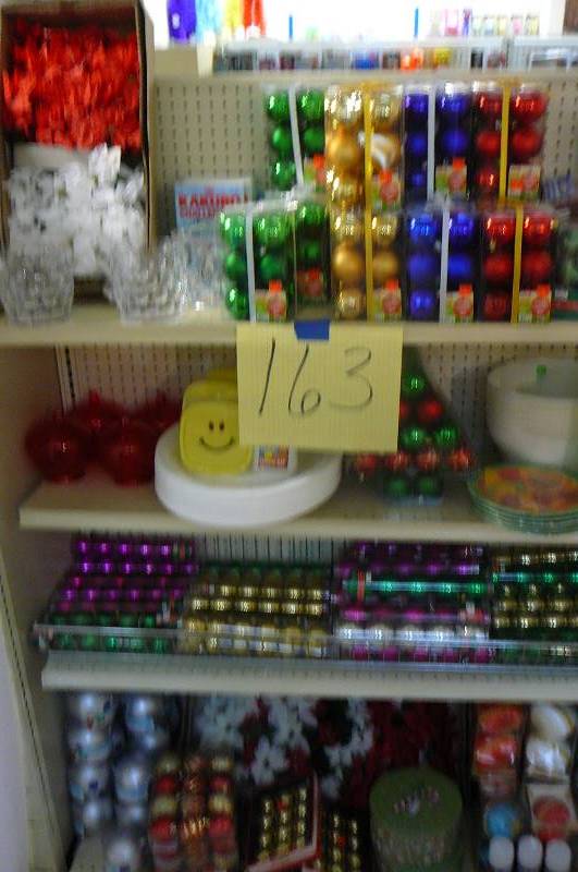lot 163 image: Xmas bulb Lot, Artificial flowers, pink, purple, gold, green, silver bulbs