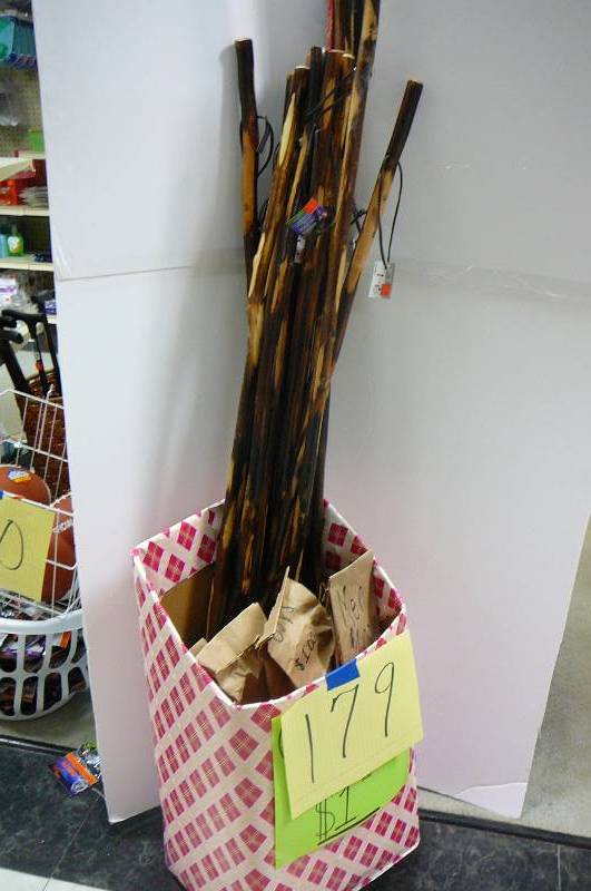 lot 179 image: Wood walking sticks, Grab bags