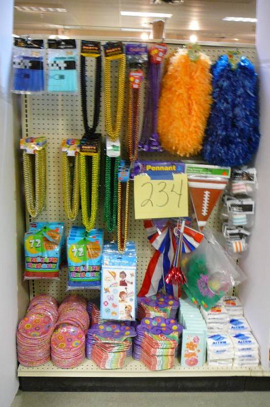 lot 234 image: Party Supplies, Forks, Plates, Necklaces, Streamers, Balloons, Napkins, Banner Approx. 200