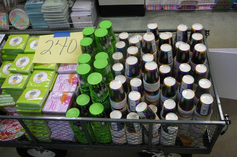 lot 240 image: Party Napkins, Plastic and paper cups  WAGON NOT INCLUDED