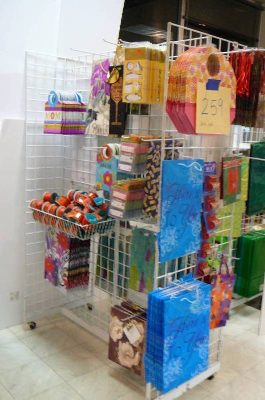 lot 259 image: Gift bags, Ribbons, Wine Bottle Box, Includes Grid Wall Rack