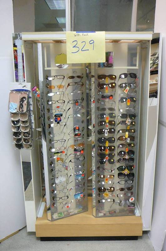 lot 329 image: Sunglasses, Reading glasses, Rack