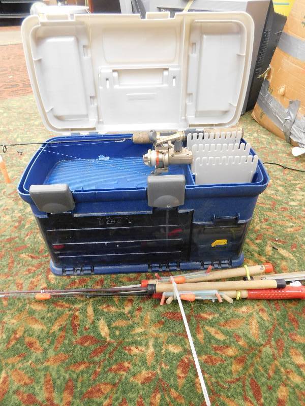 lot 64 image: TACKLE BOX AND ICE FISHING RODS
