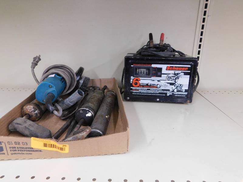 lot 26 image: GREASE GUNS, BATTERY CHARGER, GRINDER