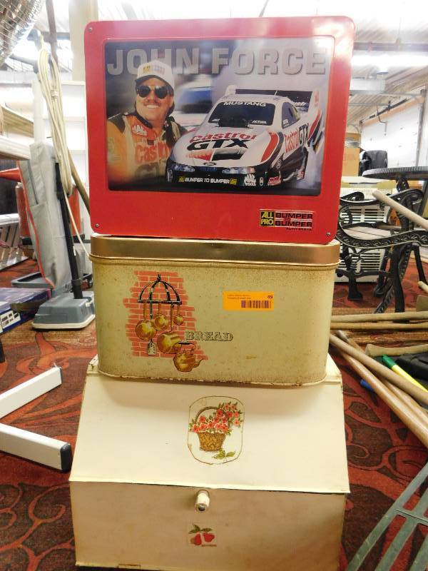 lot 49 image: VINTAGE BREAD TIN BOXES, JOHN FORCE TIN