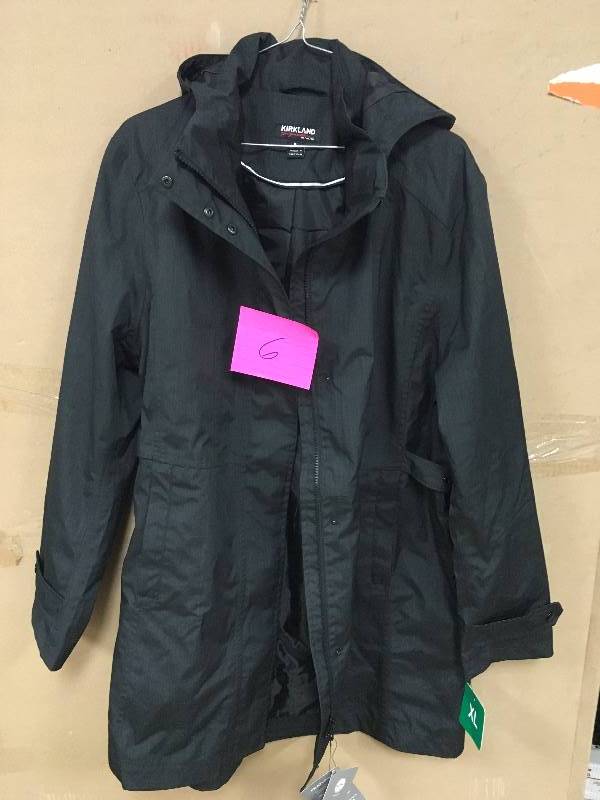 lot 6 image: Kirkland Signature Womens Waterproof Trench Coat Charcola XL open box never used