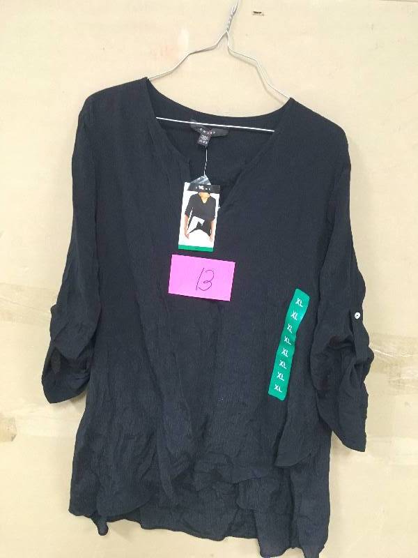 lot 13 image: Fever Ladies Roll Tab Blouse - Black Size XL open box never used
