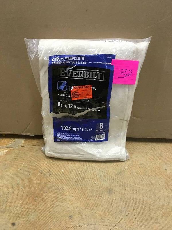 lot 32 image: Everbilt 8-oz. 9 ft. x 12 f. Canvas Dropcloth New