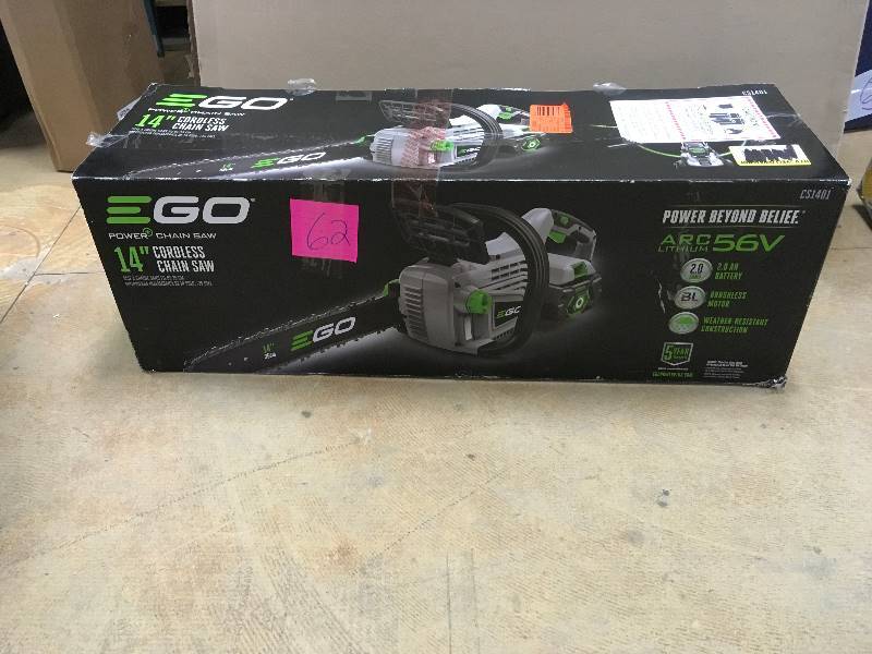 lot 62 image: EGO Power Chain Saw, 14 Cordless Chain Saw  in working conditions