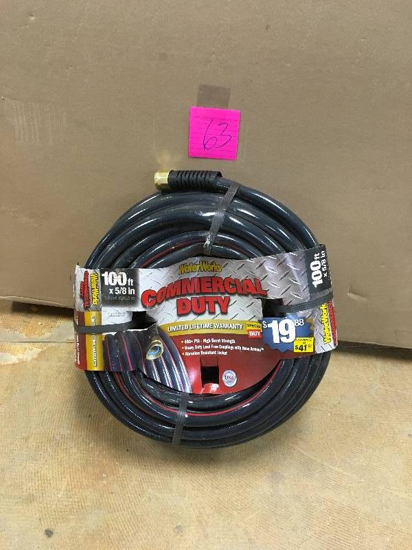 lot 63 image: Waterworks 58 in X 100 Ft. Contractor Grade Garden Hose New