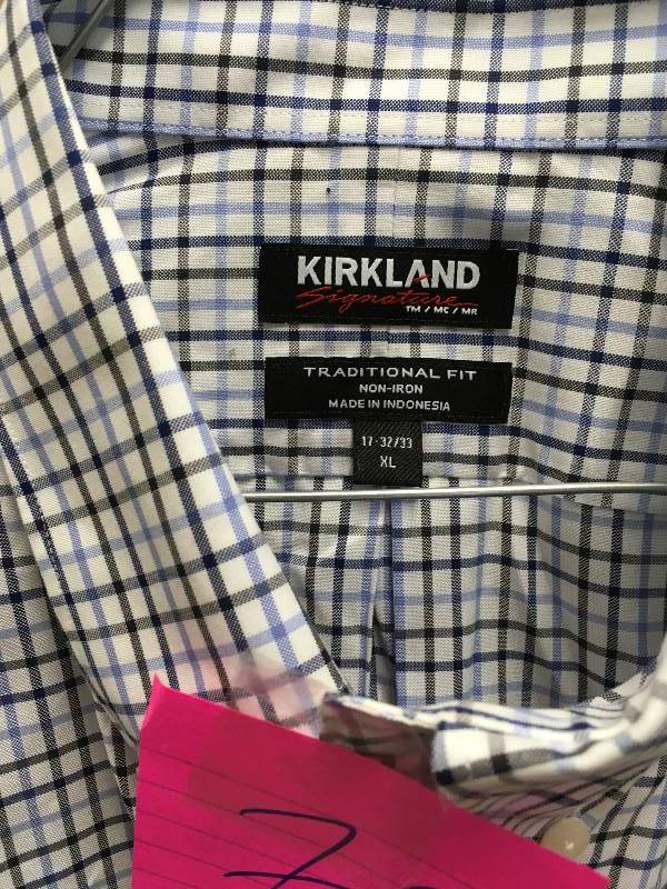 lot 70 image: Kirkland Signature Traditional Fit Button Down Plaid Shirt - Size XL New