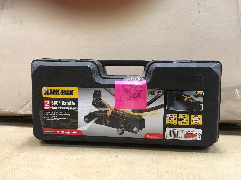 lot 82 image: Black Jack 2 Ton Hydraulic Trolley Jack With 360 Degree Rotation Handle in Case openm box never used