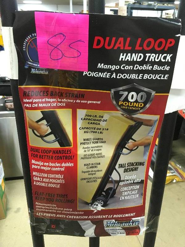 lot 85 image: Milwaukee Hand Trucks Dual Loop Handle Truck with 8-Inch Solid Puncture Proof Tires, 700 Pound Load Capacity New