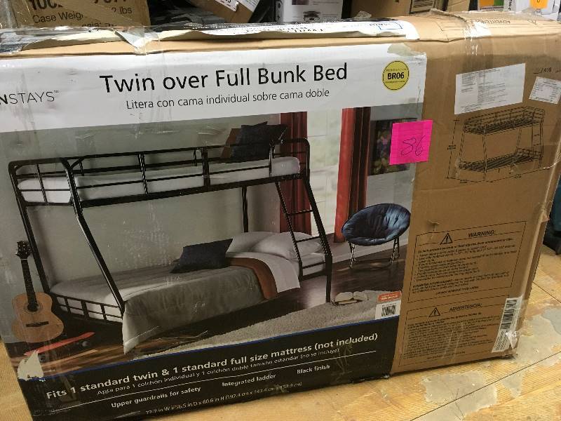 lot 86 image: Mainstays Twin Over Full Bunk Bed (mattresses not included) open box never used