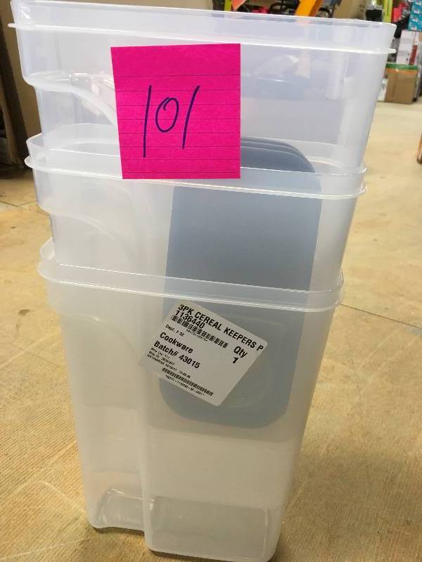 lot 101 image: 3 PK Cereal Keepers open  box