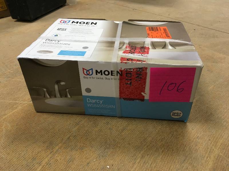 lot 106 image: MOEN Darcy 8 in. Widespread 2-Handle High-Arc Bathroom Faucet in Spot Resist Brushed Nickel open box never used