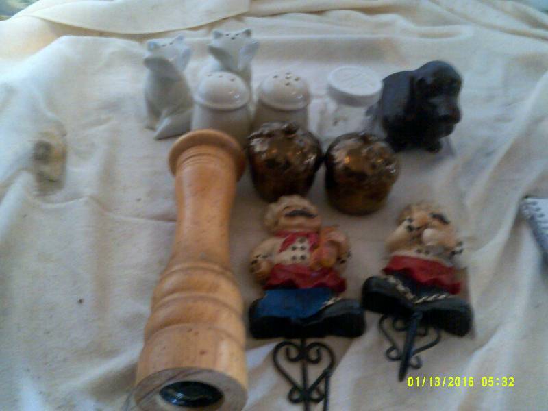COLLECTIBLE SALT AND PEPPERS AND SPOON HOLDERS