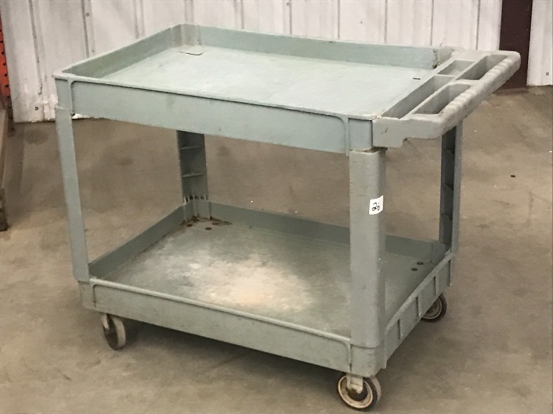 lot 26 image: 2-Level Rolling Plastic Warehouse C...