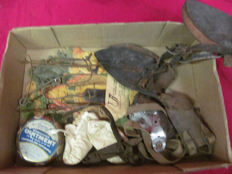 lot 239 image: vintage hand corn sheller gloves, booties