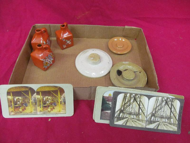 lot 252 image: vintage pictures,chhese crock lids, mini jugs