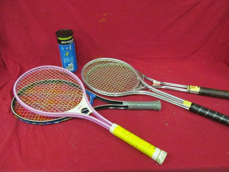 lot 256 image: tennis rackets, tennis balls