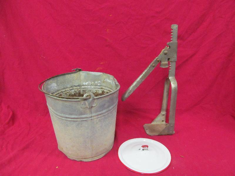 lot 270 image: enamel lid, bucket, bottle capper