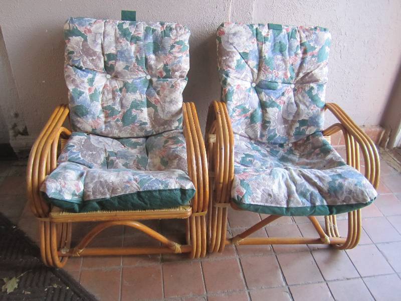 Pair of Wicker Chairs with Cushions...