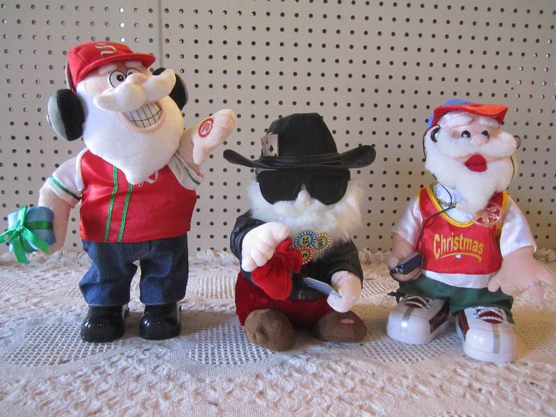 Lot of 3 Animated Singing Santa Fig...