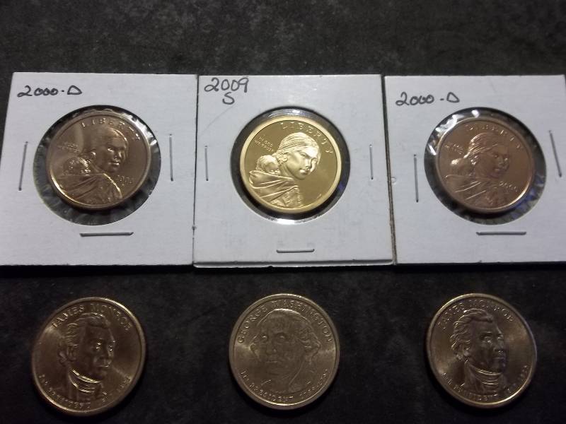 3-Sac Golden & 3 Presidential Golden Dollars