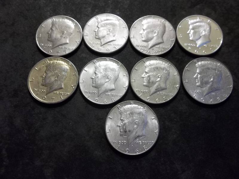 4-1968, 1977, 1976, 1971 (Gold Plated, 2001 Proof, 1993 Kennedy Half Dollars (9 In All)