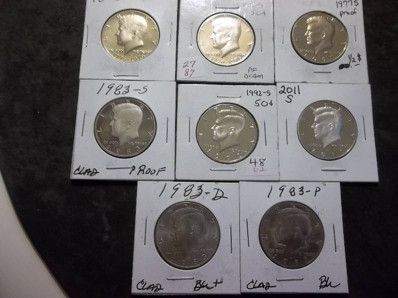 1976 S, 1976 S, 1977 S, 1983 S, 1992 S, 2011 S Kennedy Proofs, 1983, 1983 D  BU Kennedy Half Dollars