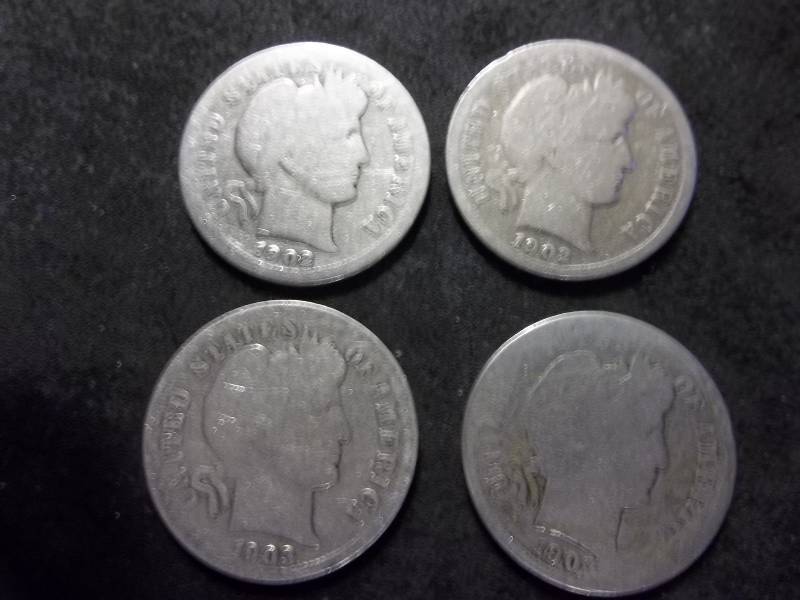 1902, 1902 O, 1903, 1903 O Barber Dimes