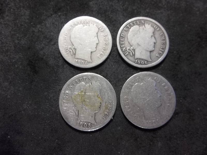 1905 O, 1905 S, 1906, 1906 O Barber Dimes