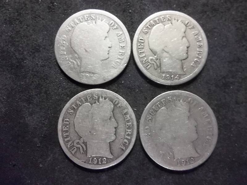 1911, 1912, 1912 D, 1912 S Barber Dimes