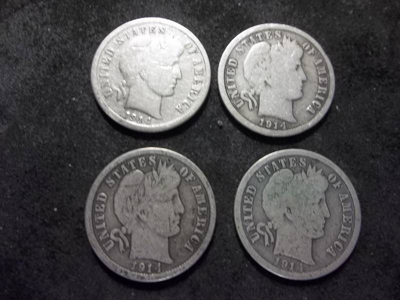 1914, 1914, 1914 D, 1914 S  Barber Dimes
