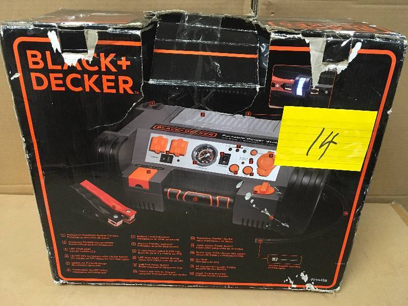 lot 14 image: Black & Decker Professional Power Station - Jumper, Compressor, Invertor, Light, AC DC and USB Power - Open Box