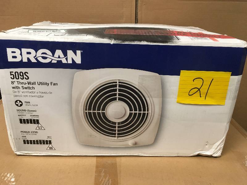lot 21 image: Broan 509S 8 Thru-Wall Utility Fan with Switch - Open Box