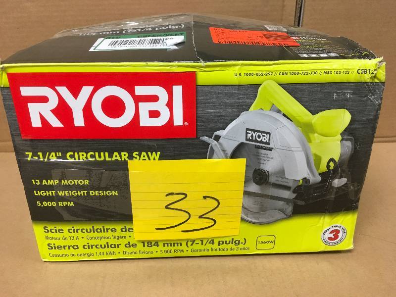 lot 33 image: Ryobi 7 - 14 Circular Saw - Open Box