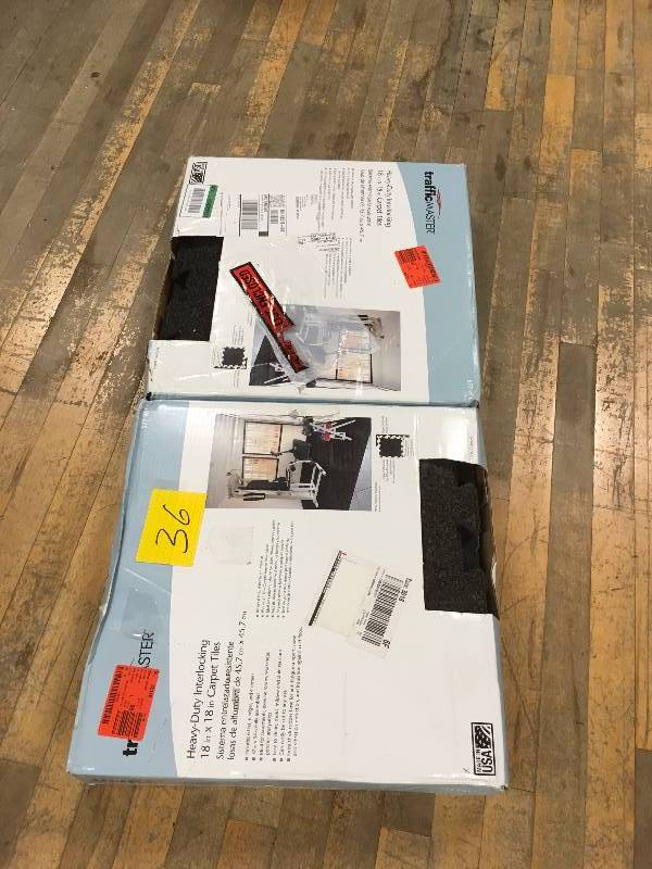 lot 36 image: Ebony 37 in. x 54 in. Plush Tiles, Ebony Carpet Surface with Recycled Rubber Backing - Lot of 2 - Open Box