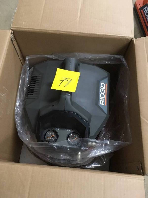 lot 79 image: Ridgid 6 Gal. Portable Electric Pancake Compressor - Open Box